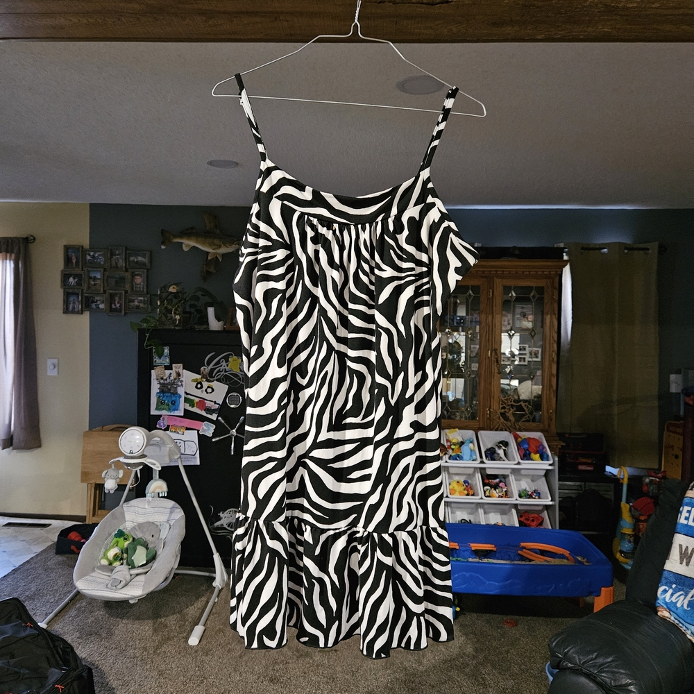 Zebra Print Spaghetti Strap Mini Dress - Black & White